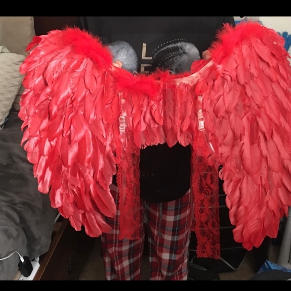 Red Feathered Angel Wings Costume